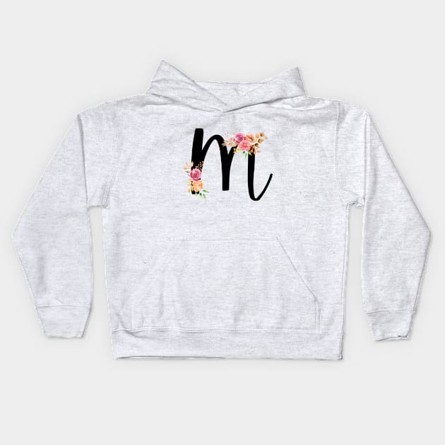 Letter M With Watercolor Floral Wreath Kids Hoodie by NatureGlow